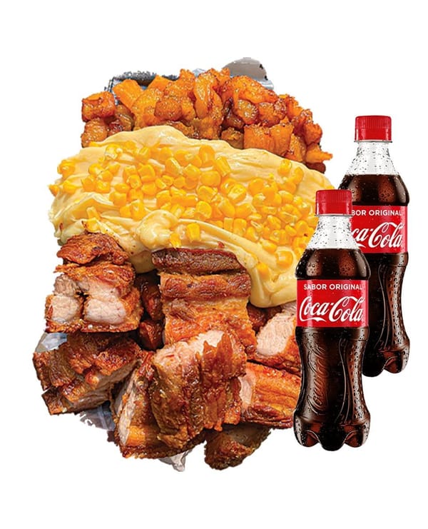 Salchipapa Chicharrón y maduro para 2 personas con bebida | Salchimonster