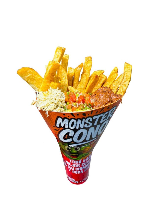 Salchipapa cono Mixed con bebida | Salchimonster