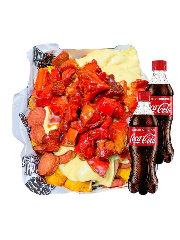 Salchipapa CostiMonster para 2 personas con bebida | Salchimonster