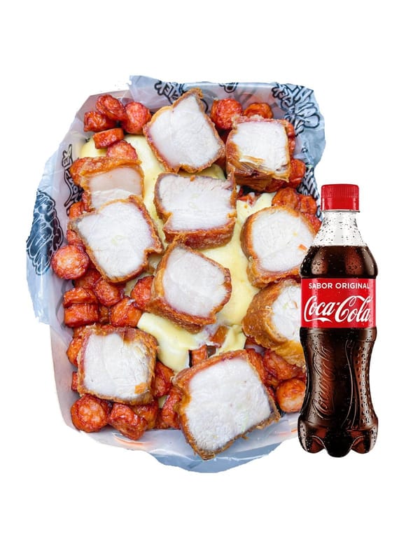 Salchipapa PorkyMonster personal con bebida | Salchimonster