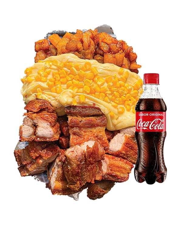 Salchipapa Chicharrón y maduro personal con bebida | Salchimonster