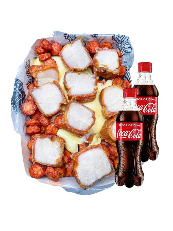Salchipapa PorkyMonster para 2 personas con bebida | Salchimonster